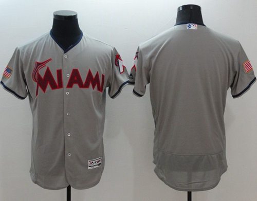 marlins Blank Grey Fashion Stars & Stripes Flexbase Authentic Stitched MLB Jersey